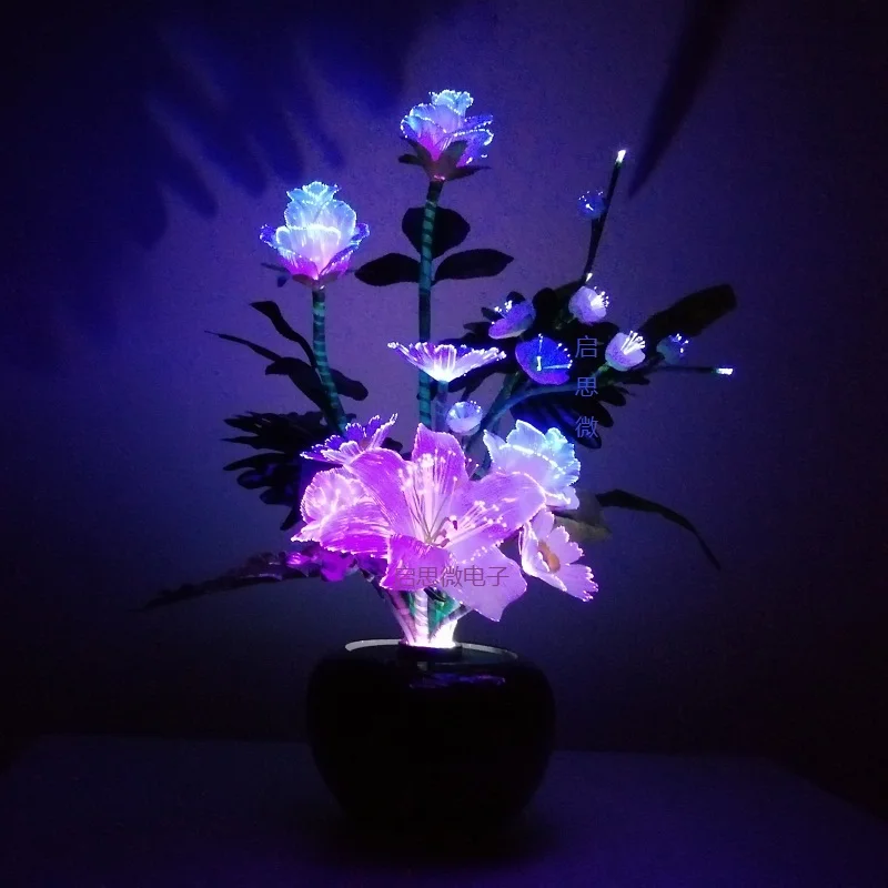 Flash Optical Fiber Multicolor Rose Lily With Fiber Optic Wire Spun Silk Plastic Novelty Artistic Home Party Shop Decoration