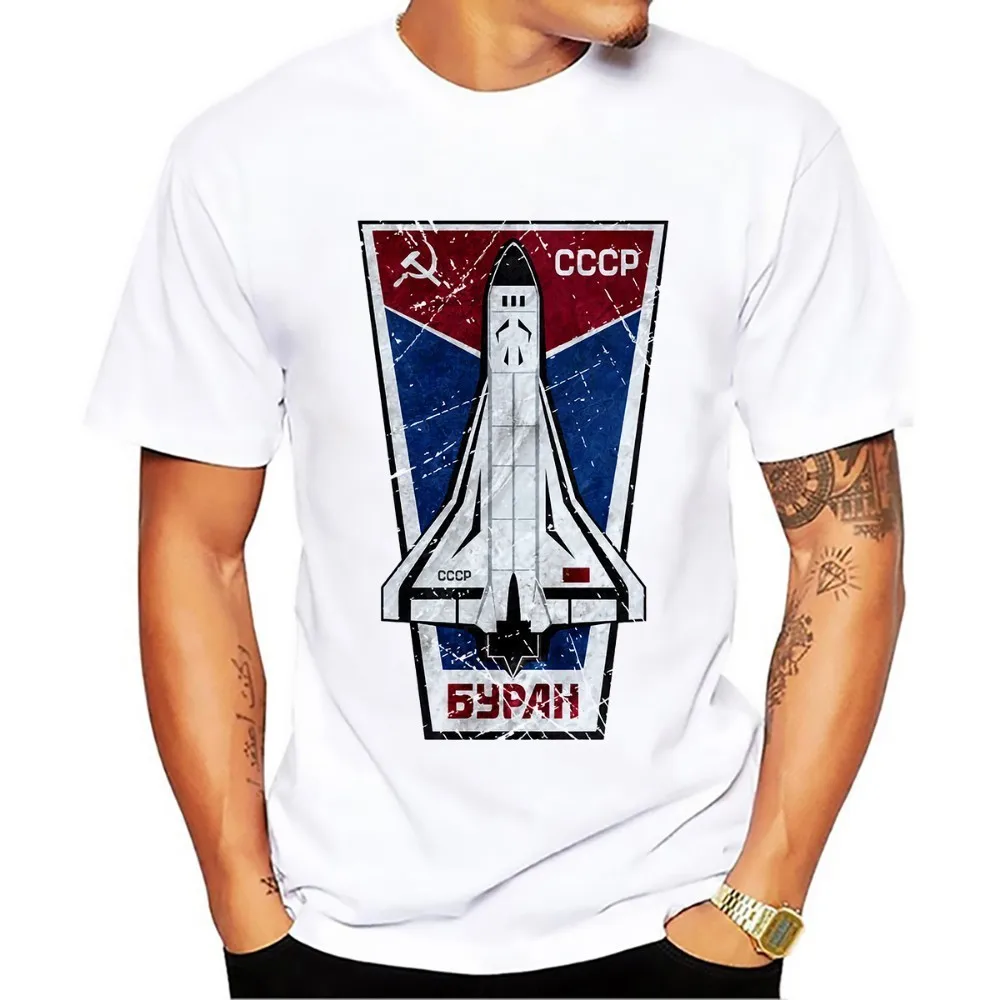 CCCP Soviet Union Space Exploration plan Yuri Gagarin USSR badge t shirt homme white casual Interkosmos men tshirt unisex tee