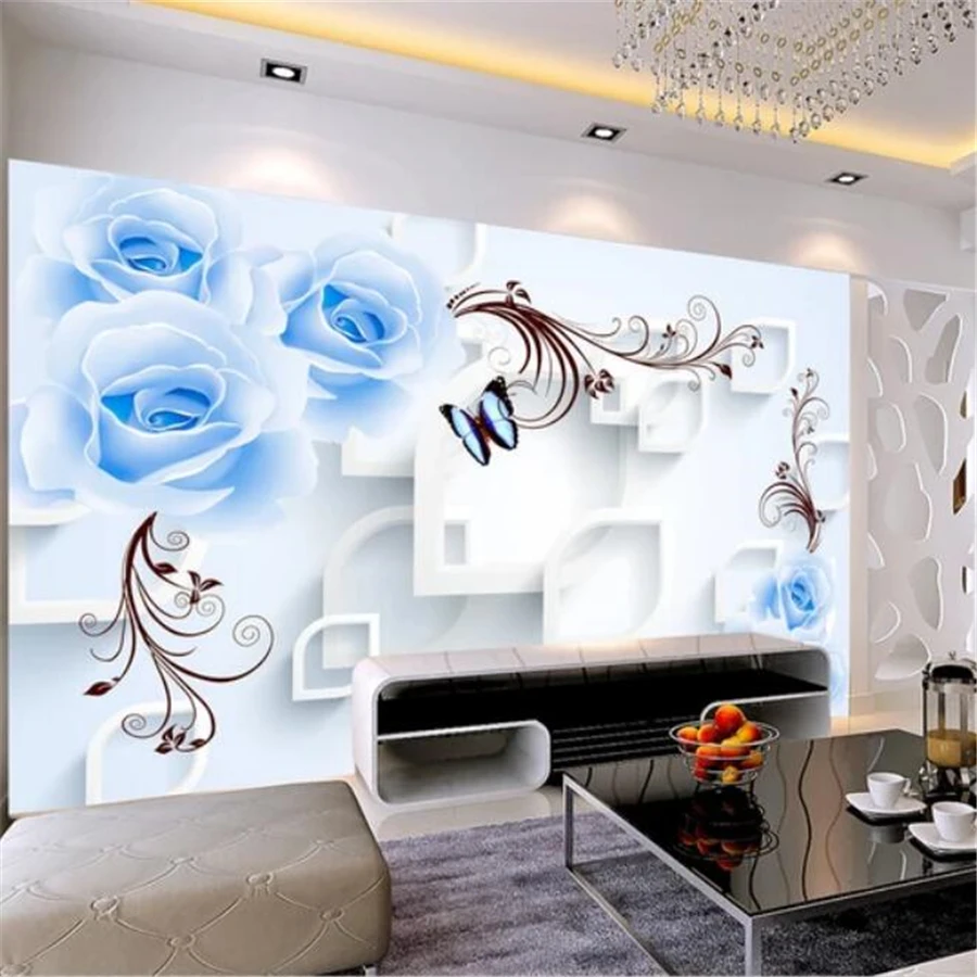 

beibehang Custom wallpaper 3d photo mural blue enchantress rose vine 3D stereo TV background wall living room bedroom wallpaper