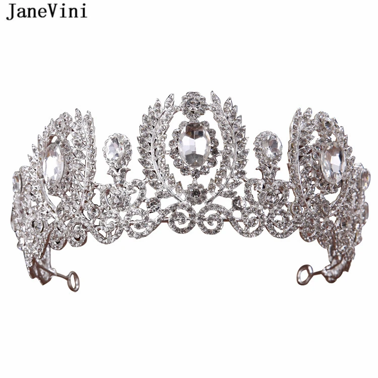 JaneVini 2020 Silver Fashion Rhinestone Tiara Bridal Wedding Crown Princess Hair Accessories Jewelry Headband Bijoux De Cheveux