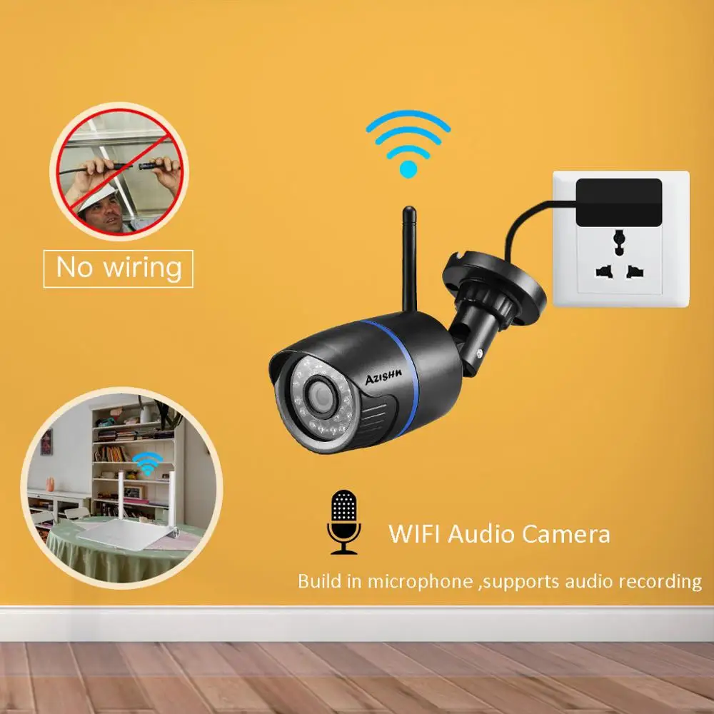 AZISHN 1080P 2.0MP Wifi IP Camera Audio outdoor night vision Wireless bullet CCTV Camera XM530AI iCSee With SD Card Slot