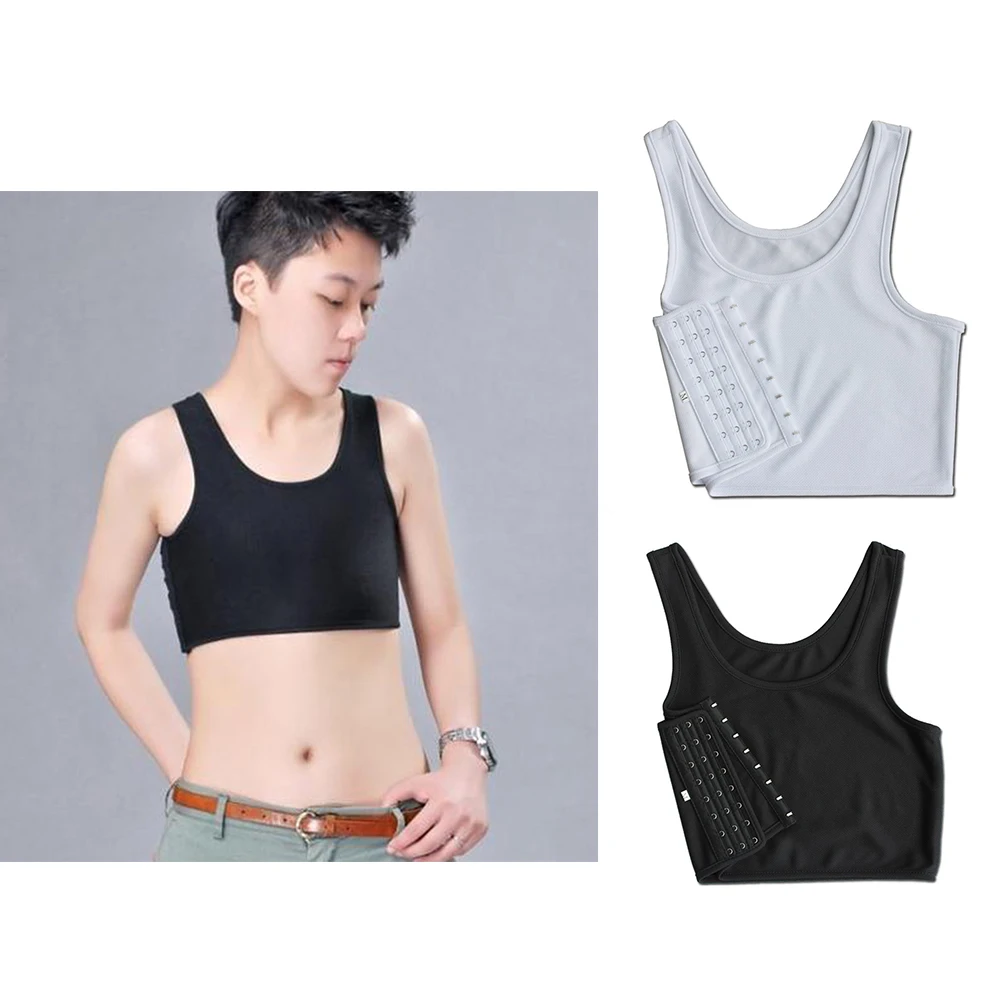 Casual Breathable Buckle Short Chest Breast Binder Tran Vest Tops Black and White Short Corset Tee Tops Factory wholesale