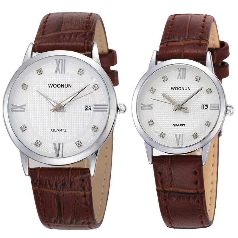 WOONUN Top Brand Luxury Couple Watches Lovers Watch Fashion Casual Women Men Quartz Wristwatch Leather Strap Best Gifts