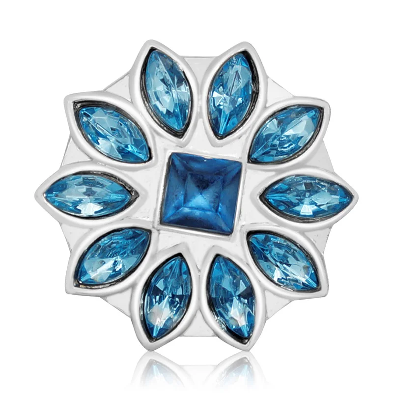 New KZ3043 Beauty Charm Round pure Crystal Flower 18MM Metal snap buttons for DIY snap jewelry wholesale