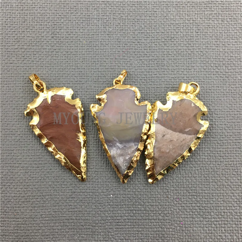 

MY0417 Multicolor Arrow Jaspers Druzy Necklace Pendants,Rhinestone Gold Cladding Rough Arrowhead Gems Stone Charm Jewelry Making