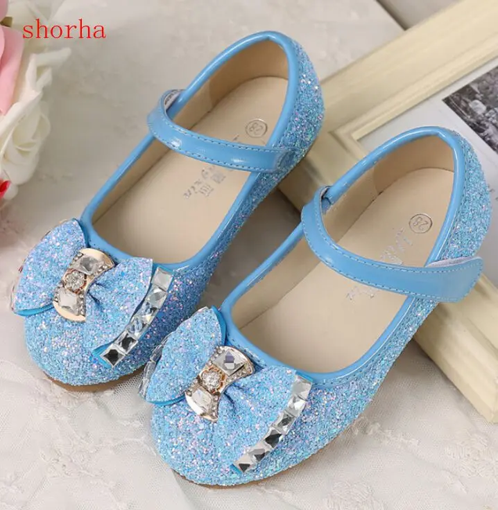 

Flat with Princess Girls Shoes For Children Leather Shoes Kids Girls Glitter Bow Knot Microfiber White Pink Red Blue shoe