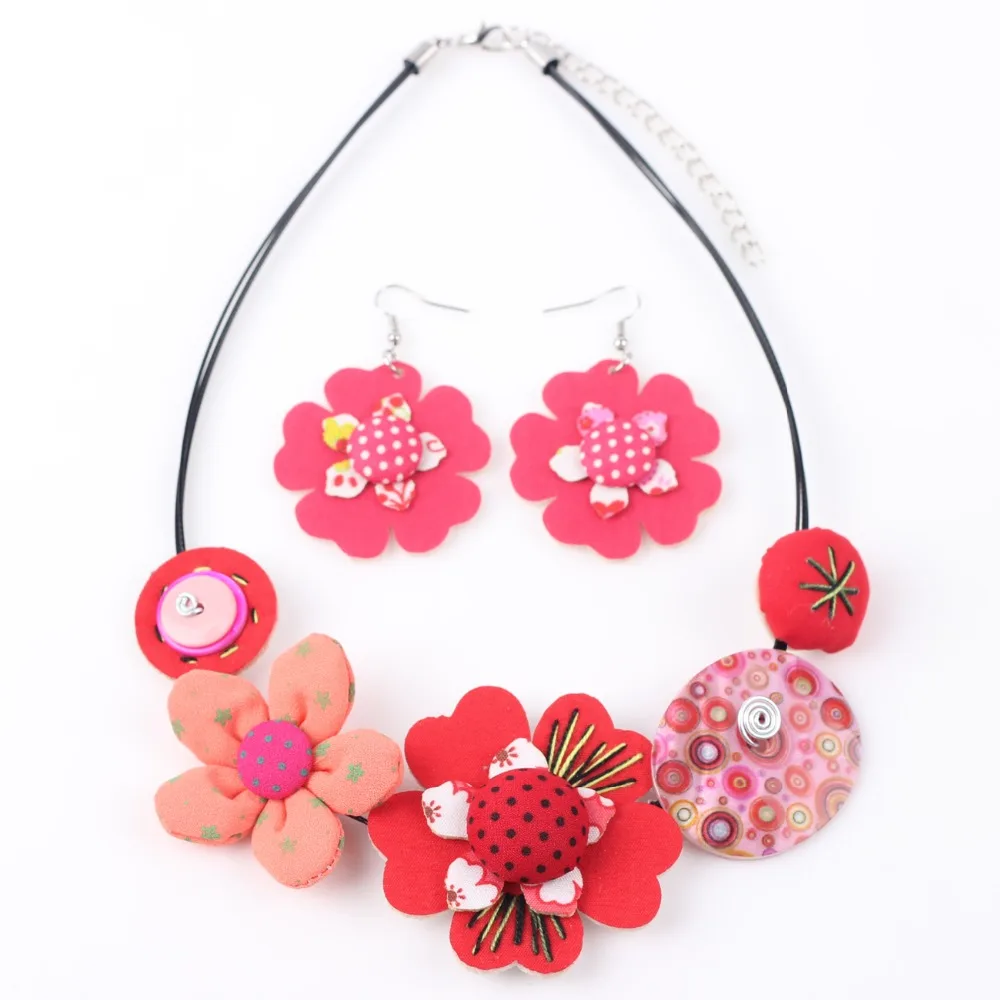 Bonsny Brand Fabric HANDMADE Statement Flower Necklace Earrings Jewelry Sets Choker Collar Fashion Jewelry For Women News