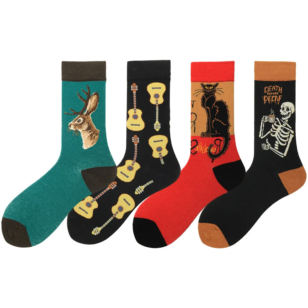 Autumn New Arrived Happy Socks Men Funny Harajuku Style Streetwear Hip Hop Animals Guitar Characters Crew Sock Gift For Men