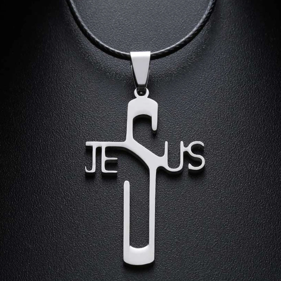 Collane con ciondolo croce cristiana di Gesù in acciaio inossidabile Pendenti che non sbiadiscono mai Collana religiosa con catena di corda Gioielli con spedizione di goccia