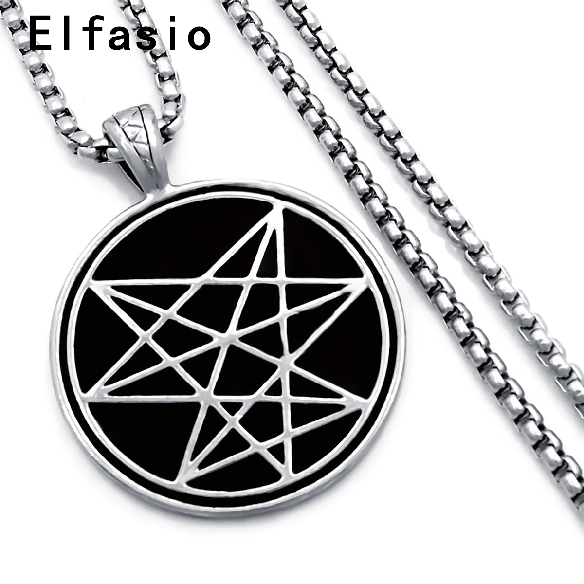 Mens Boys Black Chaos Star Symbol Amulet Pewter Pendant with Stainless steel Chain Wholesale Jewelry P304