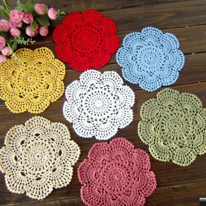 Handmade Crochet Placemat Classic Round Doilies Round Placemat Colorful Placemat Vintage Crocheted Doilies 20cm (8 inches)