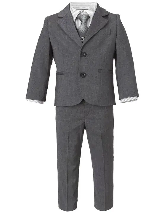 

2017 Notch Lapel Boy Suit Custom Made Single Breasted Grey kid suits boy wedding suit Boy's Formal Wear Suit (Jacket+Pants+V