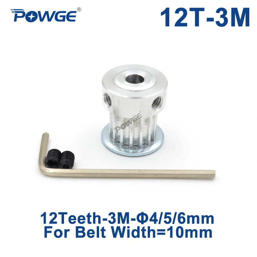 POWGE 12 Teeth HTD 3M Synchronous Pulley Bore 4/5/6mm for Width 10mm 3M timing belt HTD3M Pulley gear wheel 12T 12Teeth