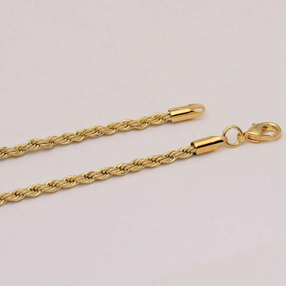 3mm Hot sale gold-color Singapore Twisted Rope Chain Engraved Free Dropping Chain Necklace for Men