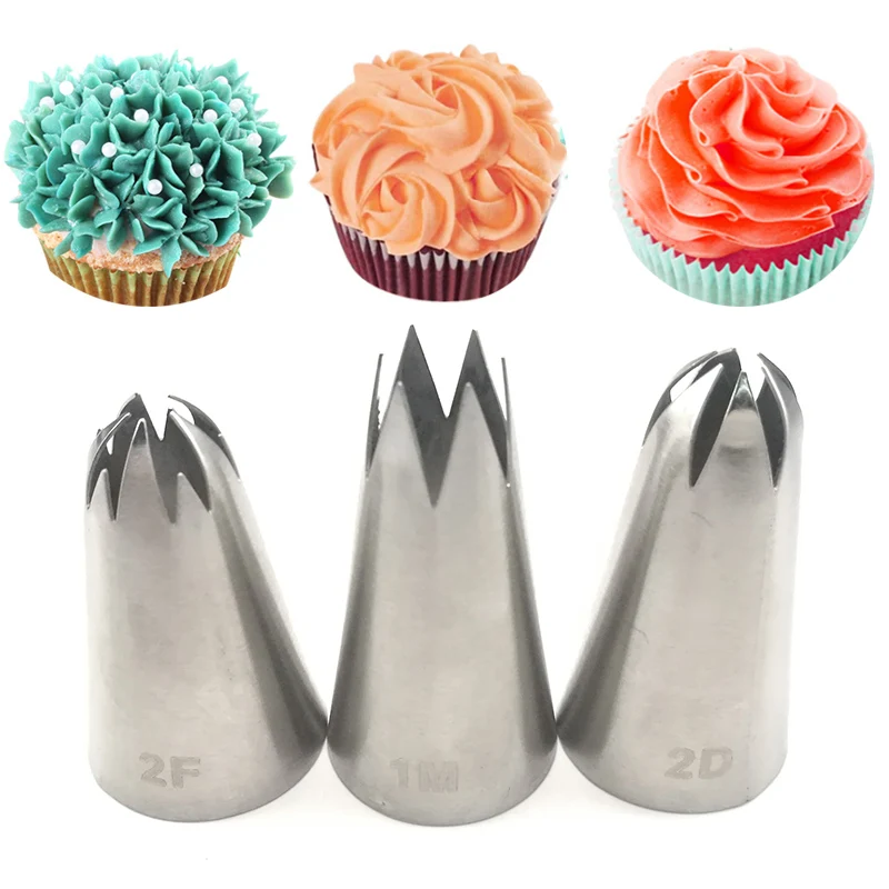 

3pcs big size DIY Cream Cake Icing Piping Nozzles Pastry Tips Fondant Cake Decorating Tip Stainless Steel Nozzle Baking 1M 2F 2D