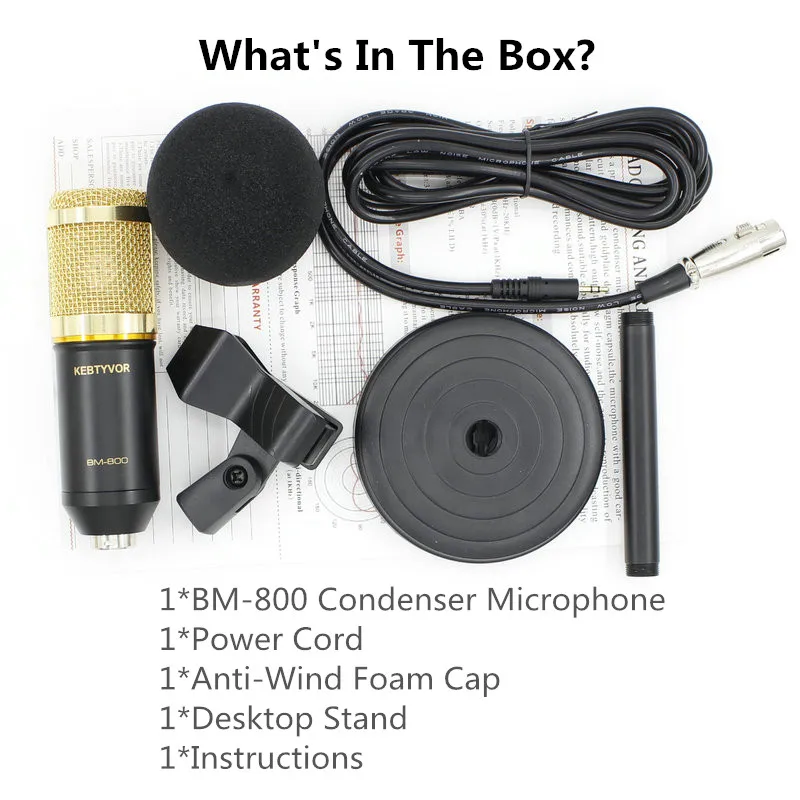 ميكروفون مكثف BM 800 لتسجيل الاستوديو ميكروفون سلكي احترافي BM-800 مع حامل سطح المكتب لتسجيل فيديو الكمبيوتر