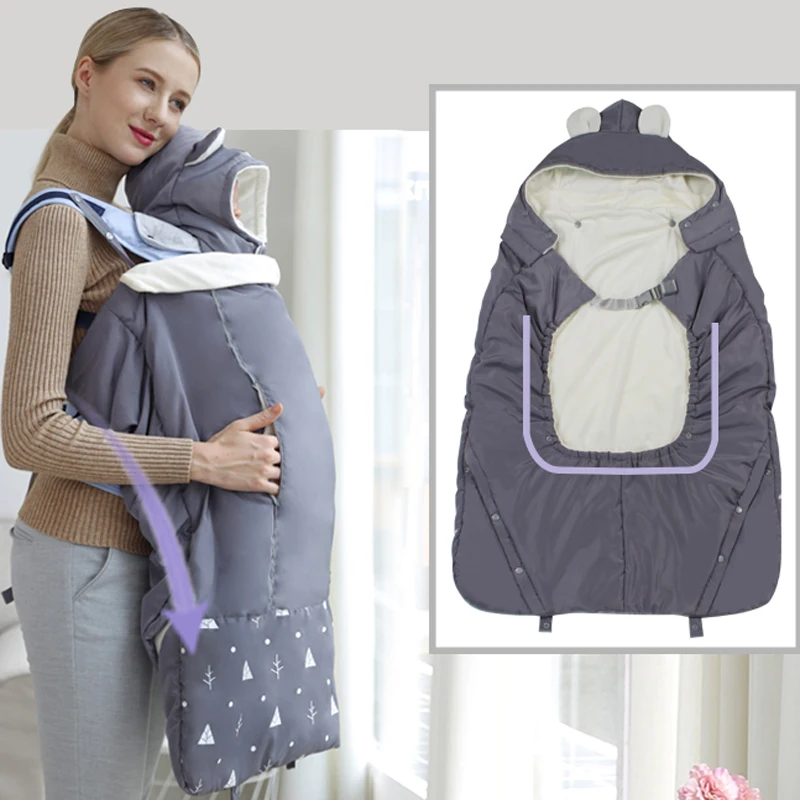 Baby Carrier Cloak Warm Cape Stroller Pram Cover Wind Rain Snow Proof with Velvet Lining Blanket Outdoor Necessary Autumn Winter