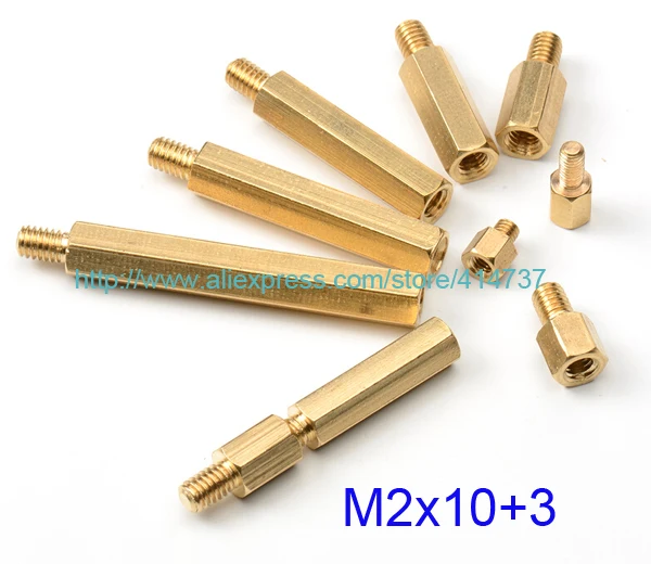 

200Pcs/lot High Quality M2*10+3 M2*10 Male to Female Brass Hex Standoff Spacer