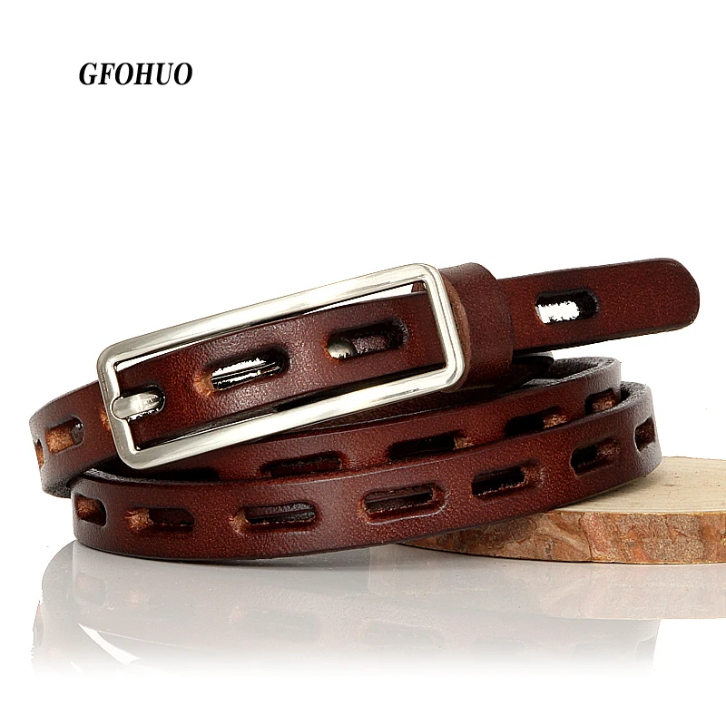 Natural Leather Thin belt Pin Buckle Genuine Leather Belt For Women Female Cowskin Leather Dress Decoration Small Ladies Belt