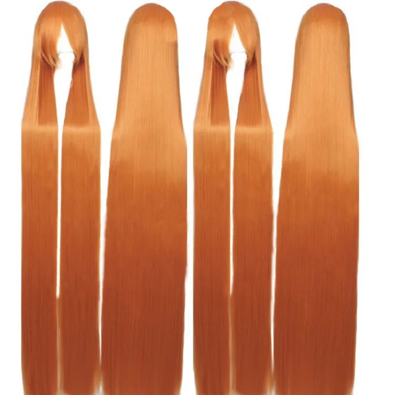 150Cm Oranje Lange Rechte Pruiken 59 ''Vrouwen Hittebestendige Synthetisch Haar Anime Cosplay Pruik Kostuum Accessoires Party Pruiken