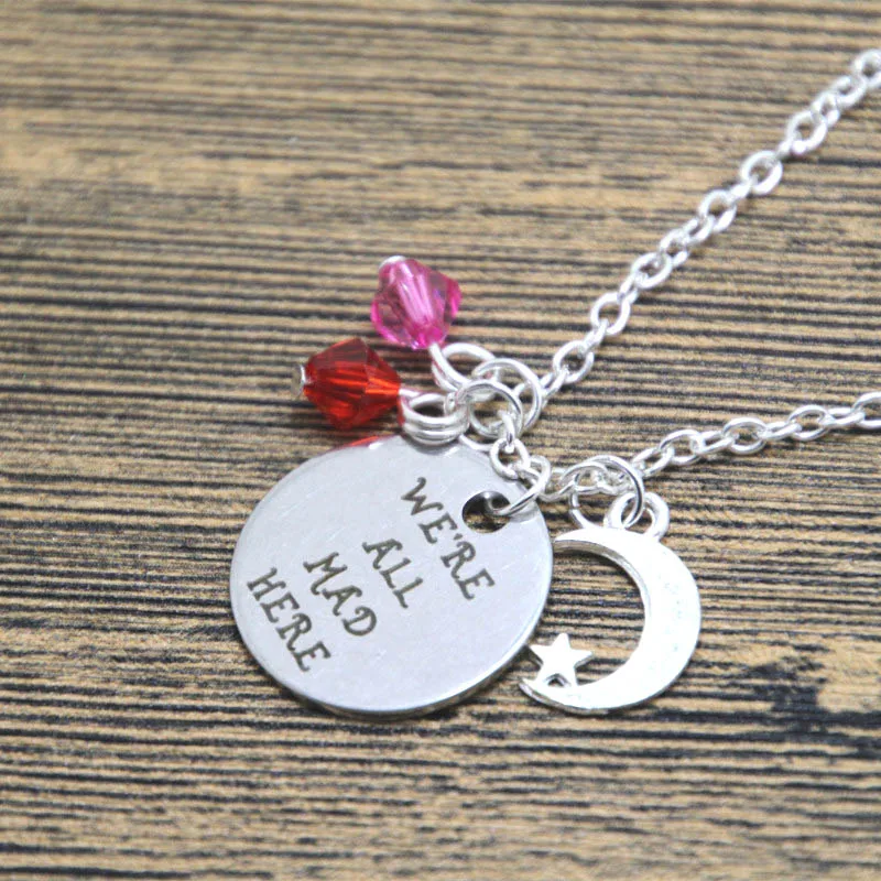 Alice in Wonderland inspired Cheshire Cat necklace We're all mad here Fairytale Jewelry