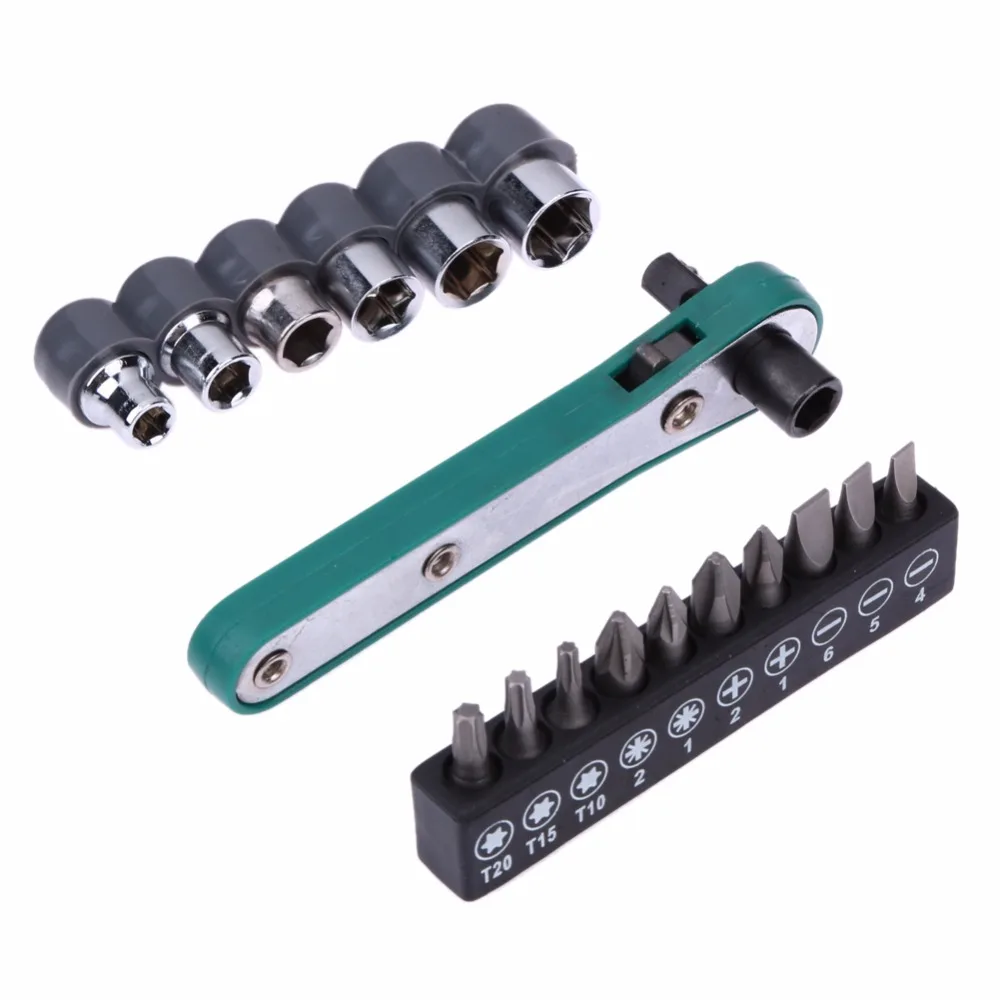 

17pcs/set Hand Tool Sets 1/4 Inch Ratchet Wrench Spanner + 6 Sockets+10 Screwdriver Bits Multifunctional Tool Kits Wrench set