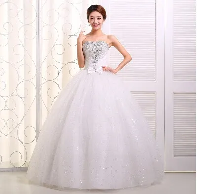 Free shipping Cheap 2015 red bride wedding dress tube top princess rhinestones White wedding dress bandage