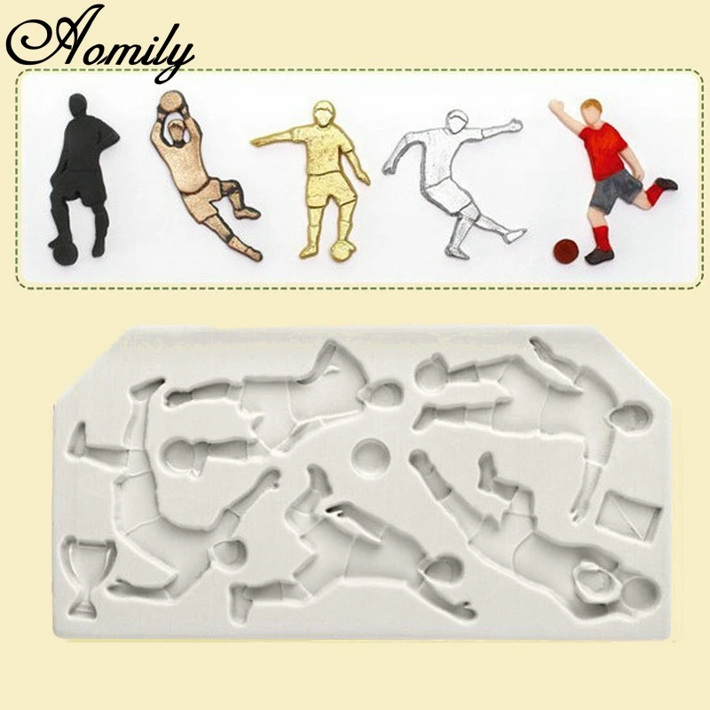 Aomily 1PC Soccer Baseball Rugby Players Silicone Cake Fondant Mold Chocolate Cookies Mould DIY Cake Baking Tools Clay Soap Mold