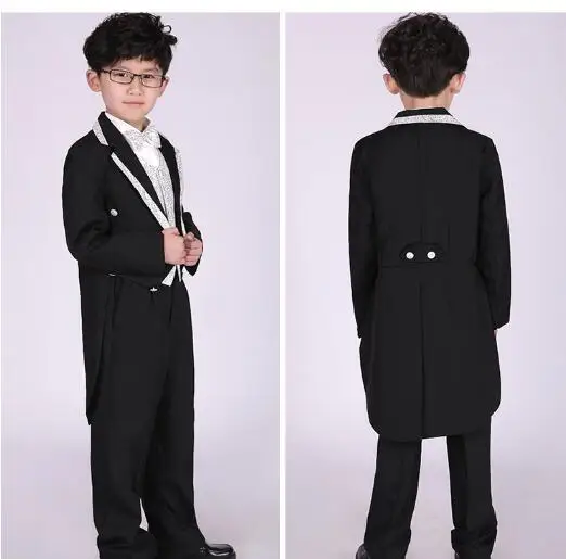 Fashion New Kids Boys Blazers Suits 5 Pieces Set Boys Wedding Clothes Single Breasted Block Color Formal Boys Wdding Tails Suit