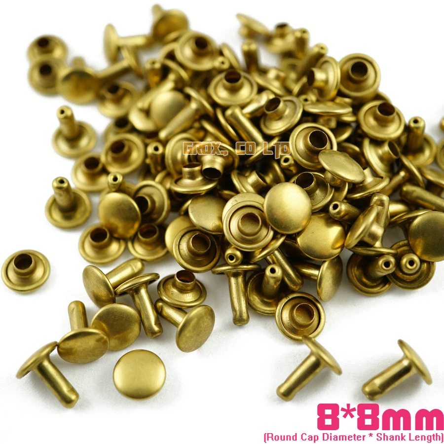 300 set 8*8mm Brass Material Double Cap Round Rapid Rivet Punk Rock Leathercraft Rivet