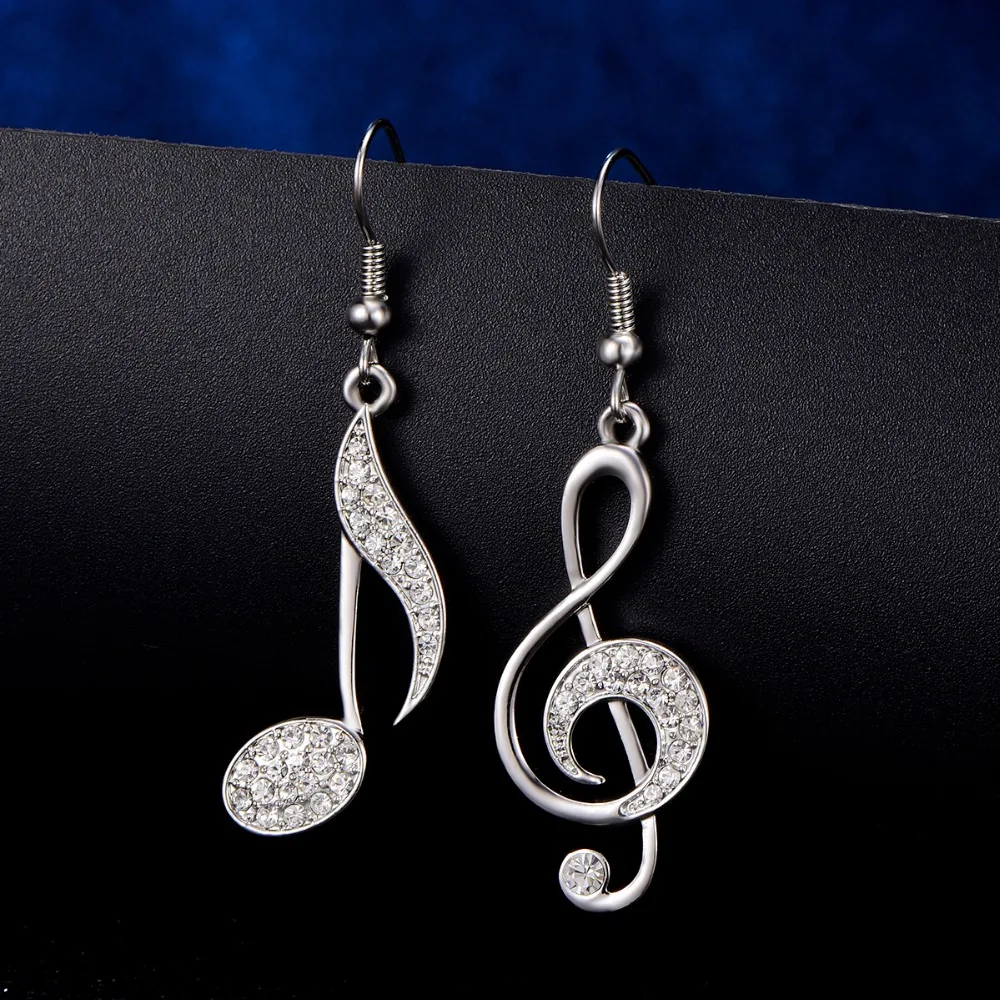 Big Music Note Drop Earrings for Women Elegant Crystal Gold Note Geometric Earrings Color Asymmetry Fashion Jewelry 2019 Gift