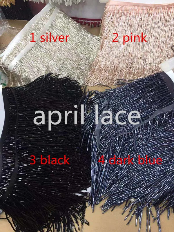 

5 yards cc007 # `9-10 cm width black beads fringe satin ribbon silver tassel for garment/decorative/wedding bridal gown dress