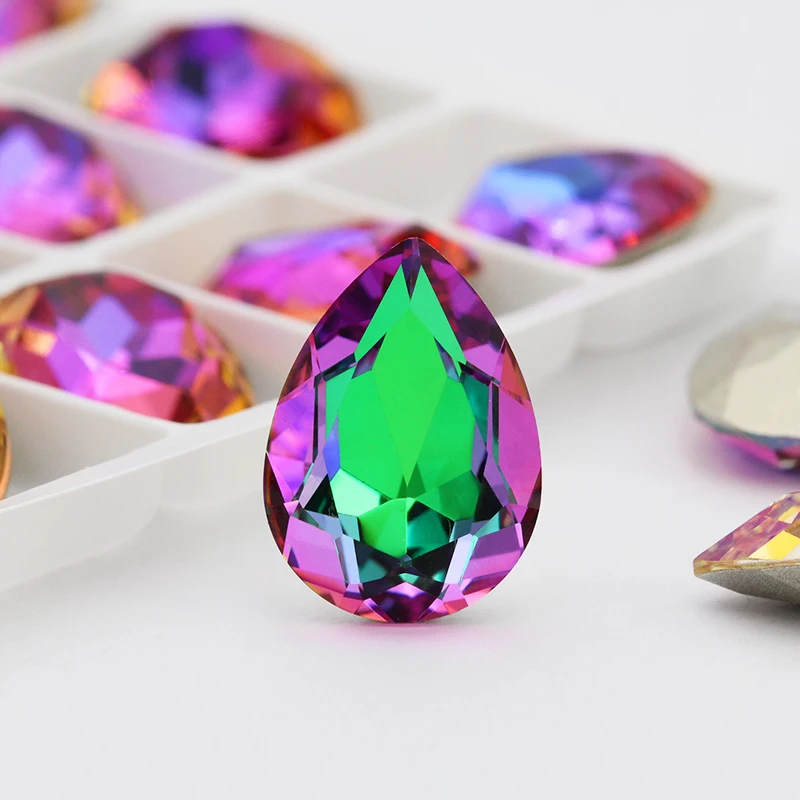 Teardrop Glass Crystal Colorful Sewing on a metal base High Quality Pointback Sew On Stone Droplet Sewing Rhinestone For Garment