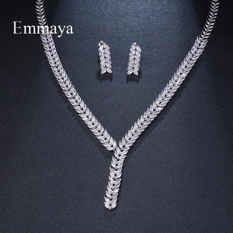 

Emmaya Brand Fashion Luxury Cubic Leaf Zirconia Bridal White Gold Color Jewelry Sets Crystal Party Wedding Jewelry Necklace Sets