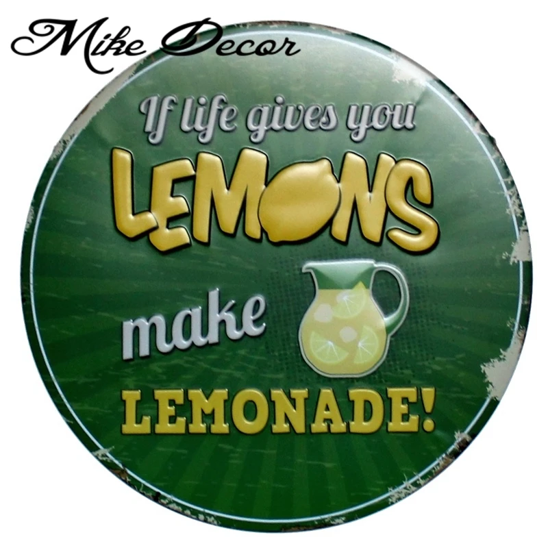 [ Mike Decor ] Make LEMONADE Round sign Mural painting Retro Gift Metal Craft Hotel Cafe Home decor YA-961