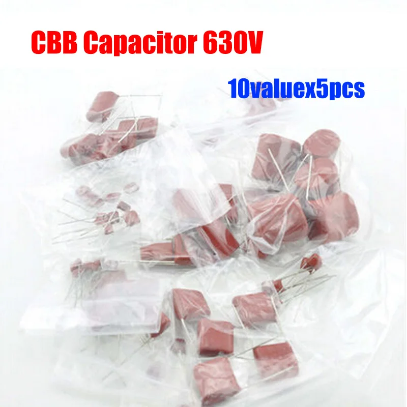 

10valuesx5pcs=50pcs 630V CBB Capacitor Assorted Kit 103 104 334 105 etc.