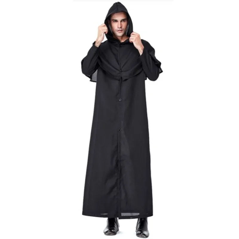 Trajes assustadores pretos Grim Reaper para homens, padre pastor governador, Cosplay, Carnaval, Purim Masquerade, vestido de festa noturna, Halloween