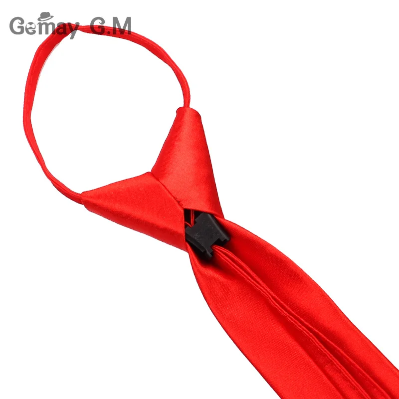 Pre-tied Students Zipper Ties For Men Women Boys Girls Adjustable Slim Men Necktie Solid Red Black Neck Tie