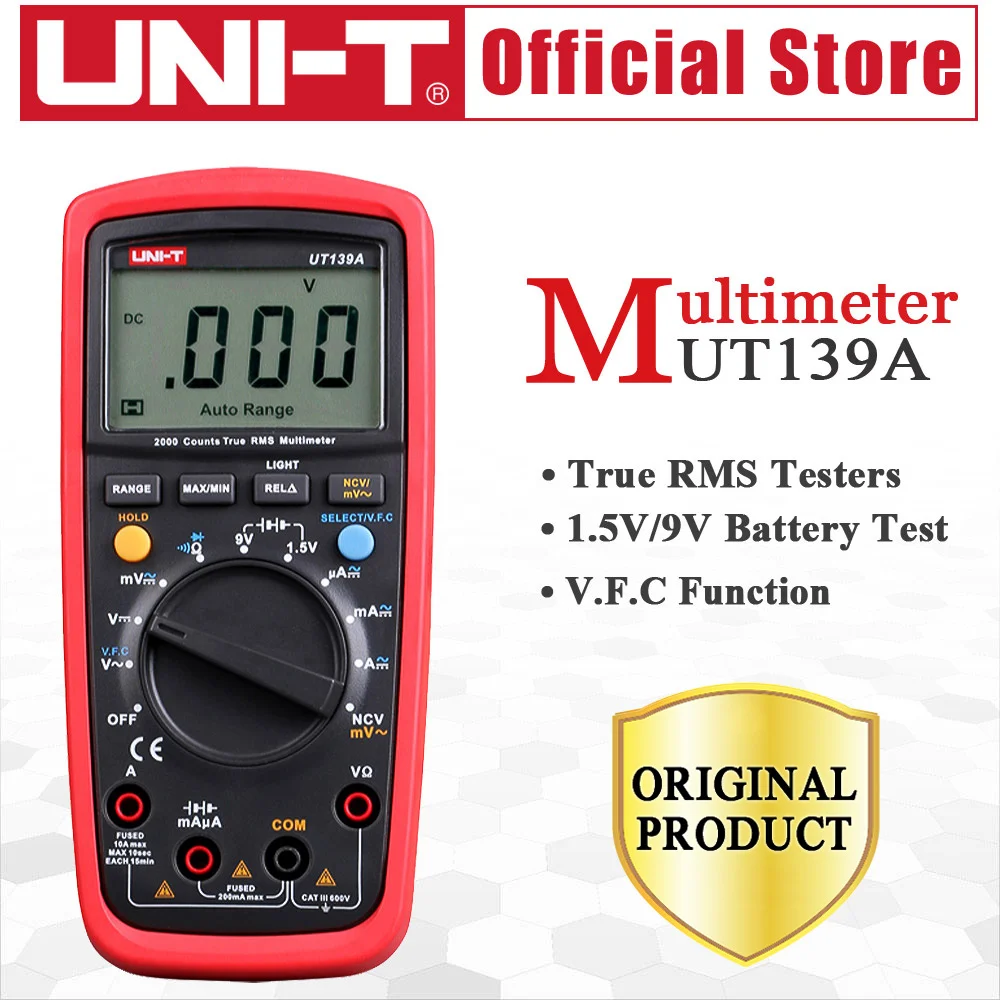 Multimètre numérique True RMS UNI-T UT139A, testeur AC/DC Amp/Volts Ohm avec maintien des données, NCV et Test de batterie