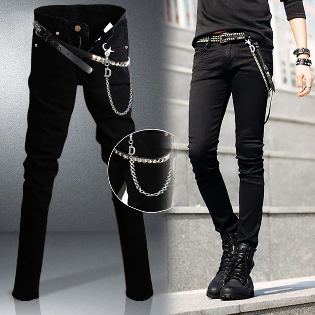 Deals black ripped jeans with chains