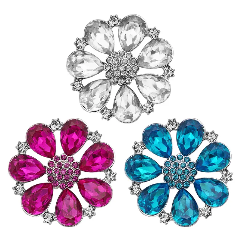 

KZ3295 New Fashion Rhinestone 3colors Big Shinning Flowers metal 28mm snap buttons fit 18mm snap jewelry wholesale