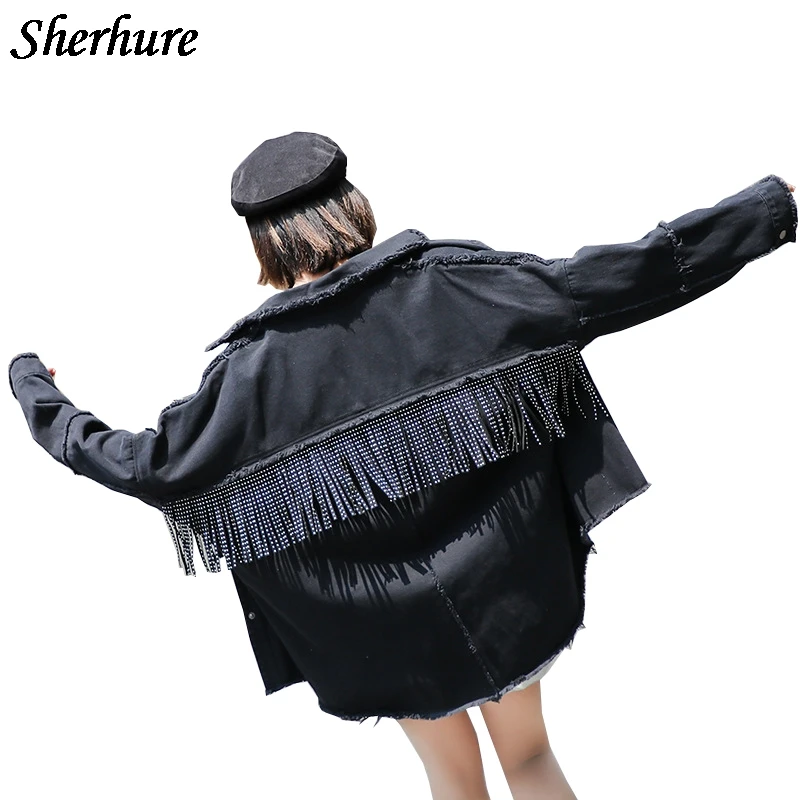 2020 Women Denim Jacket Coat Tassels Women Black Jackets Abrigo Mujer Tops For Women Chaquetas Mujer Women Denim Coat Streetwear