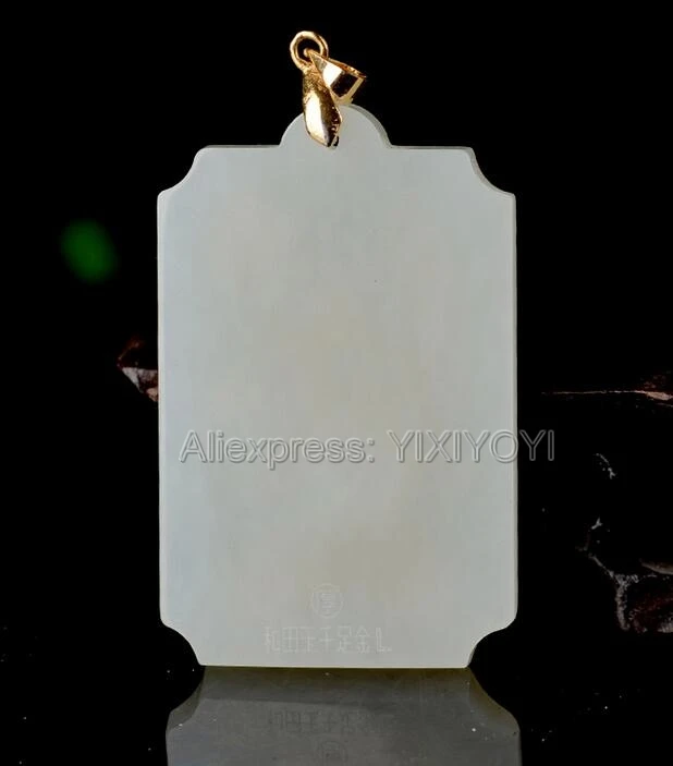 Natural White Hetian Jade + 18K Solid Gold Inlaid Carved GuanGong Lucky Amulet Pendant + Rope Necklace Fine Jewelry +Certificate