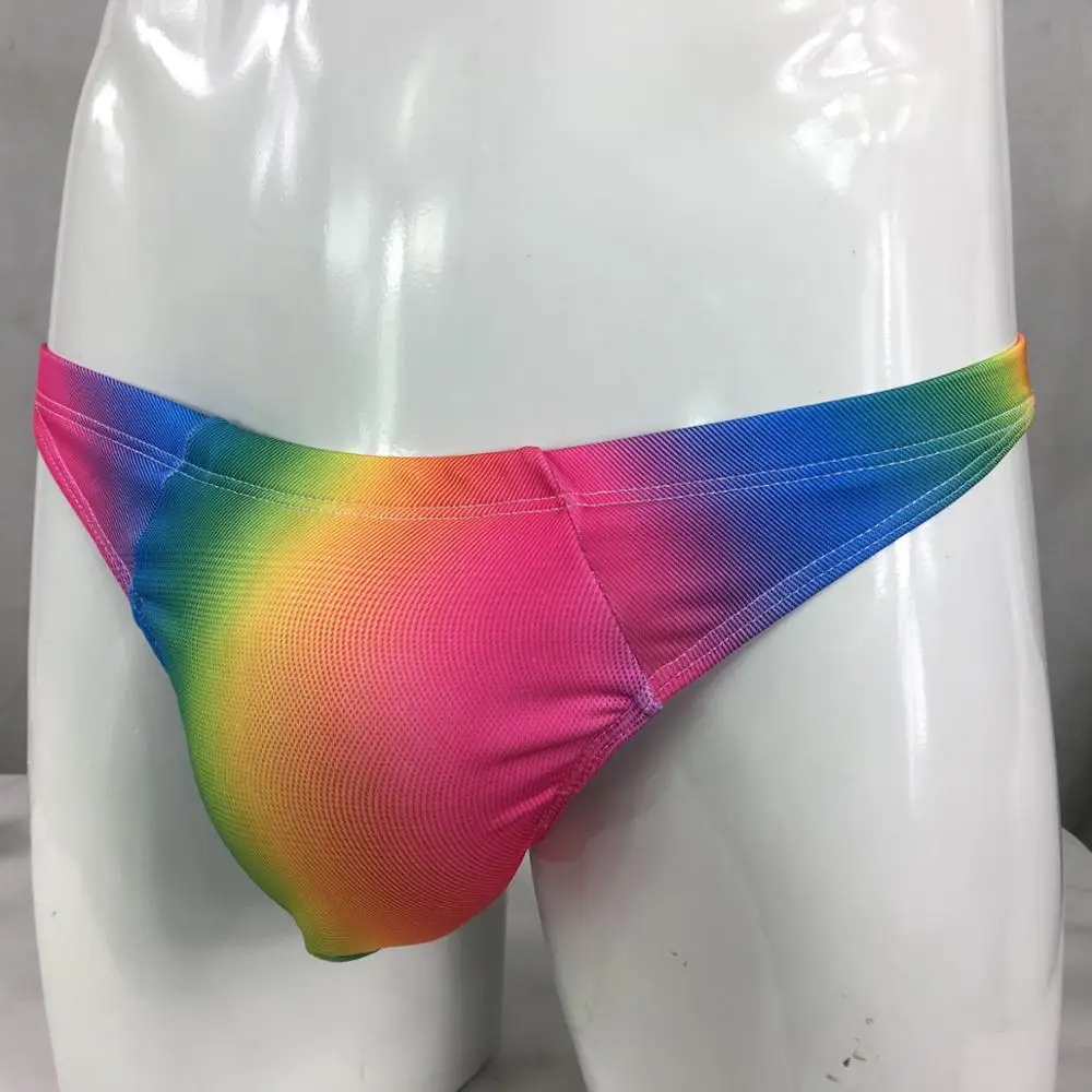 

Mens Swim Bikini Rainbow Colors Swimsuit Fabric nylon Spandex Lined Pouch Lining Swimsuit Pad optional G8384