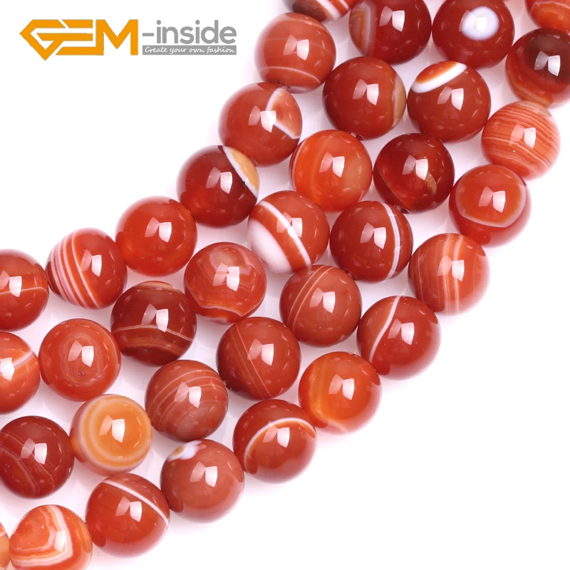 4/6/8/10/12/14mm Natural Red Stripe Sardonyx Agates Onyx Round Loose Beads For Jewelry Making Strand 15 Inches Wholesale