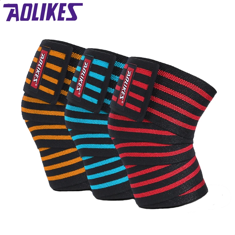 

AOLIKES 2 Pcs 180*8CM Fitness elastic sports bands Leg Knee Compression Strap Wrap Elastic Bandage Weightlifting Squats Training