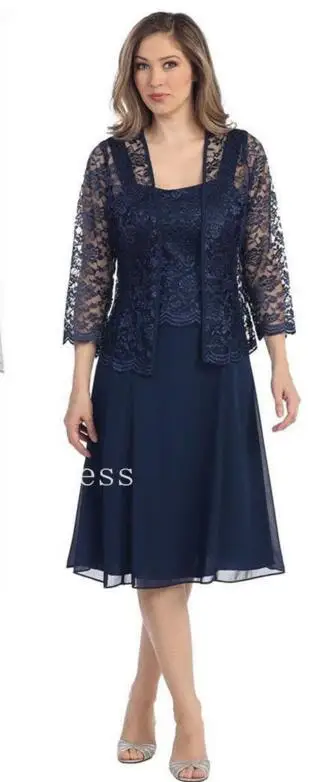 Plus Size blue 2018 Moeder Van De Bruid Jurken Schede Met Jacket Lace Applique Wedding Party Dress Moeder Jurken Voor bruiloft