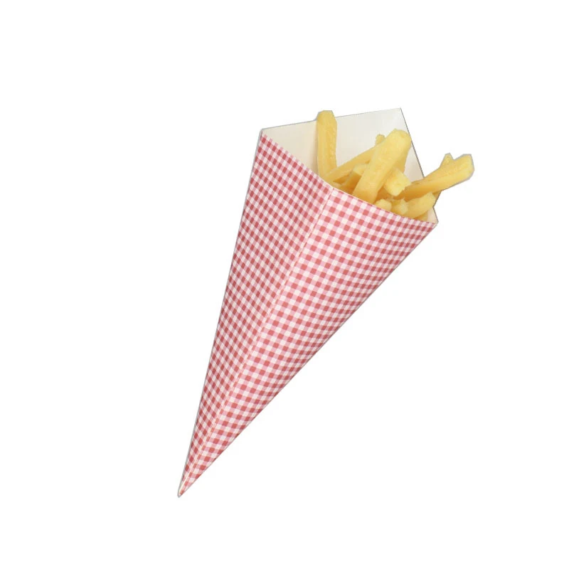 Popcorn Fiber Container Red Grid Paper Tube Fried Chicken and Fries Containers Creative Cone Shape  Bags  Printed Oil Paper Bags