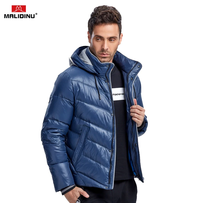 

MALIDINU Men Down Jacket Winter Thick Down Coat High Quality Warm Mens Down Coats Hooded 70%White Duck Down Men Parka Russian