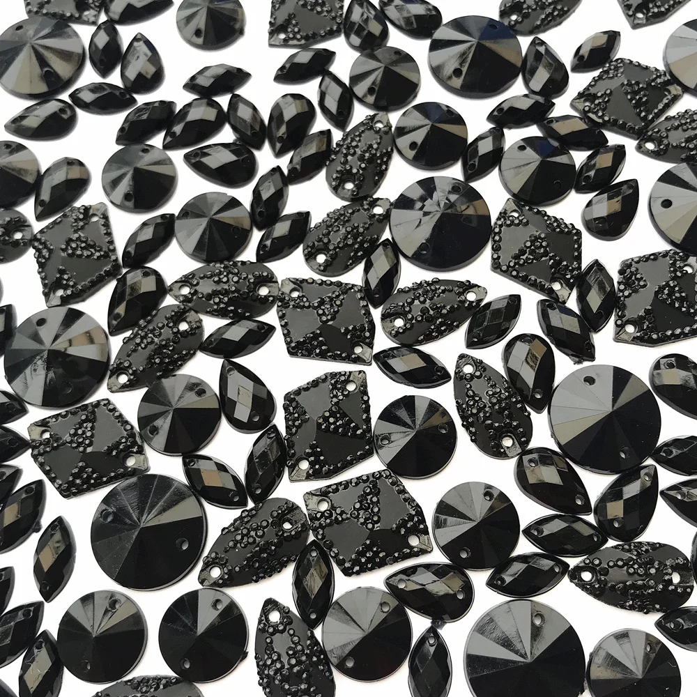 BLACK Resin Mix Round Drop Gems Stones and Crystals Sew-On Rhinestones Strass for Sewing Wedding Bridal Gown Decoration Dress